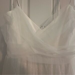 Lulu's White Midi Dress- Swiss Dot Tulle overlay